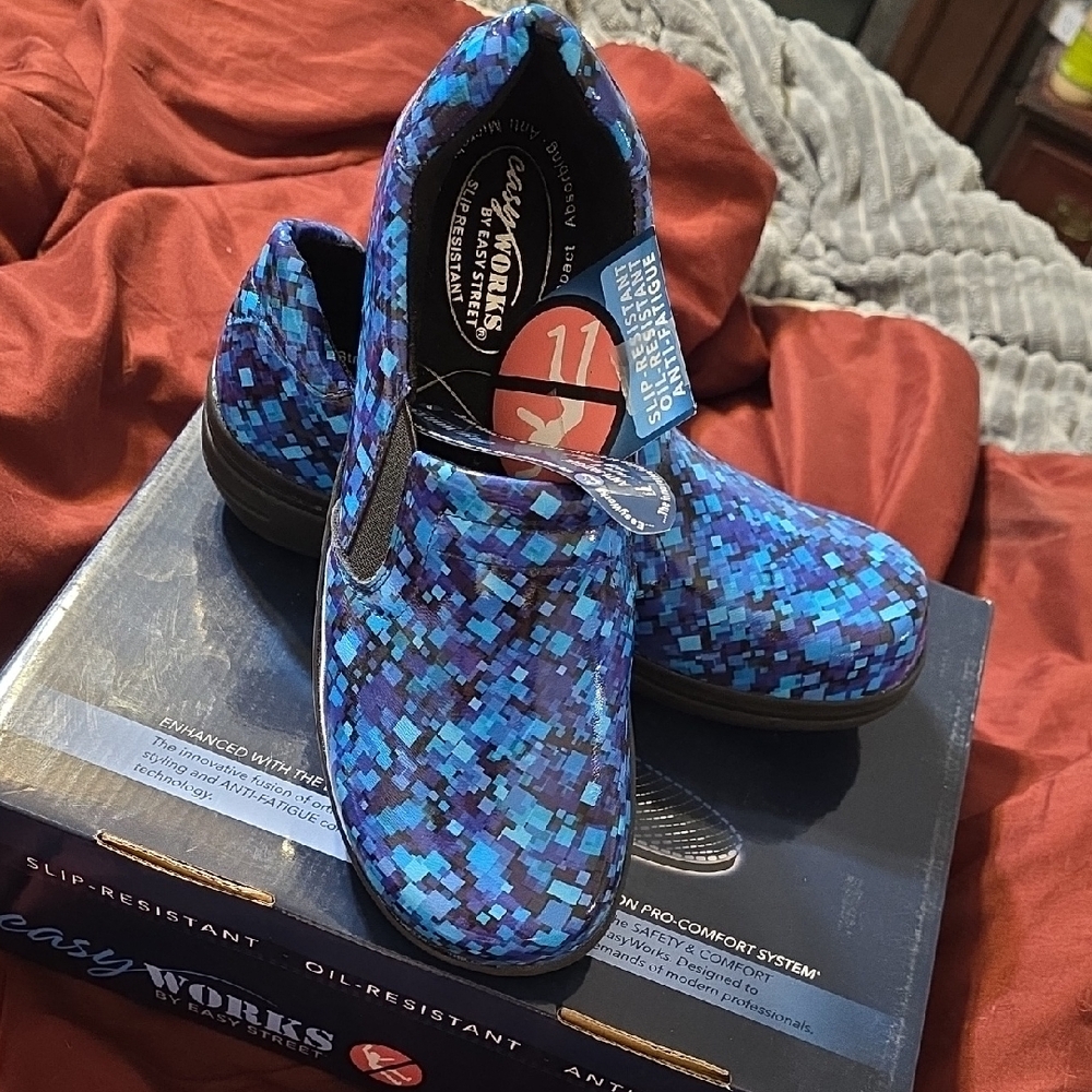 Easy Works Mosaic Blue Mules
